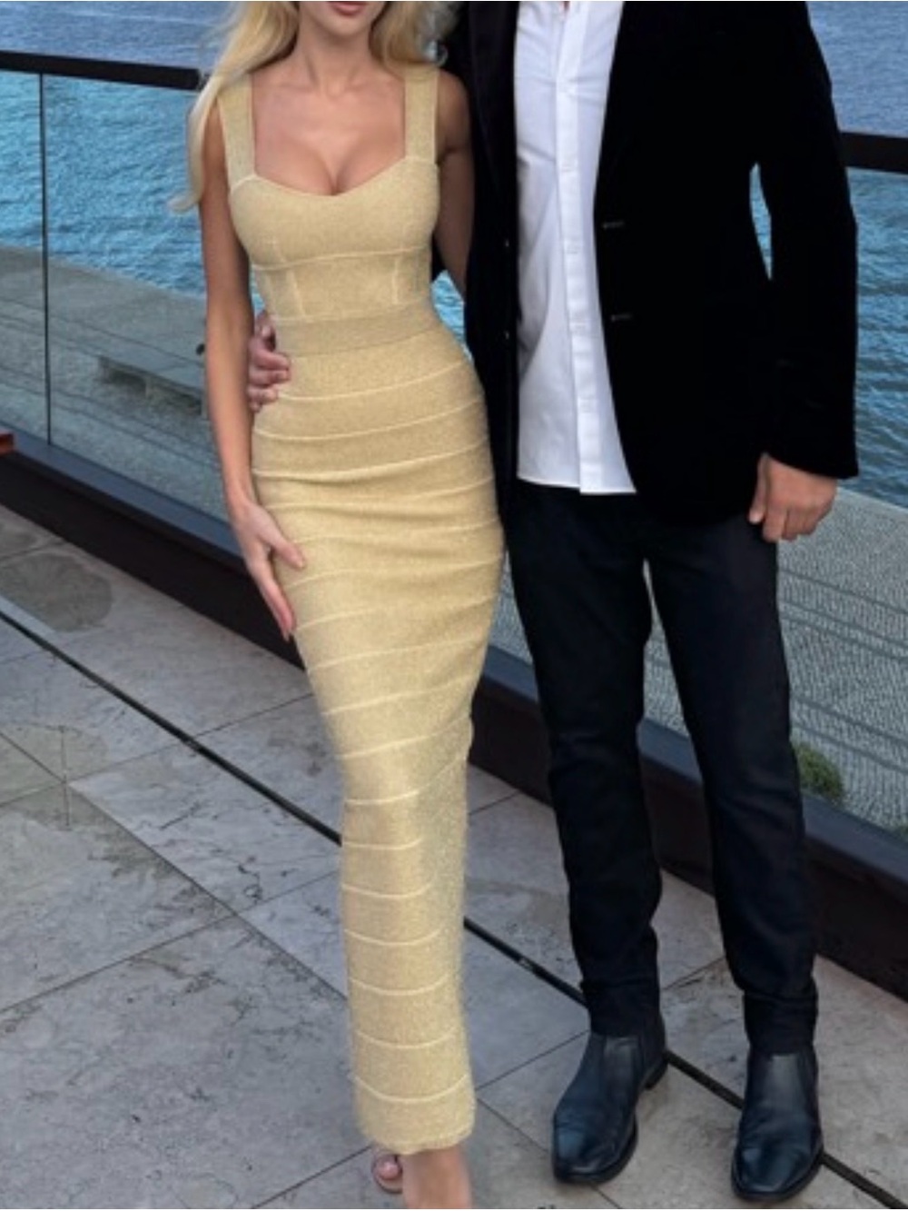 Herve Leger TEXTURED LUREX SWEETHEART GOWN